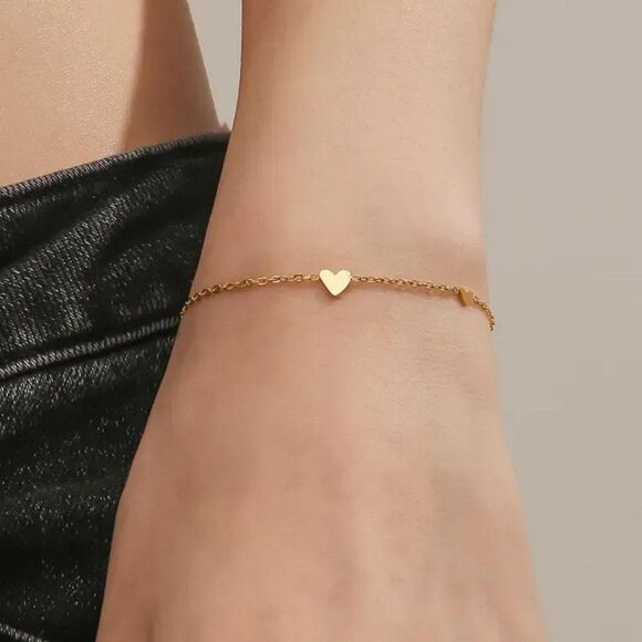 18K Gold Plated Tiny Little Heart Charm Bracelet Dainty Adjustable Bracelet Gift - Picture 2 of 5
